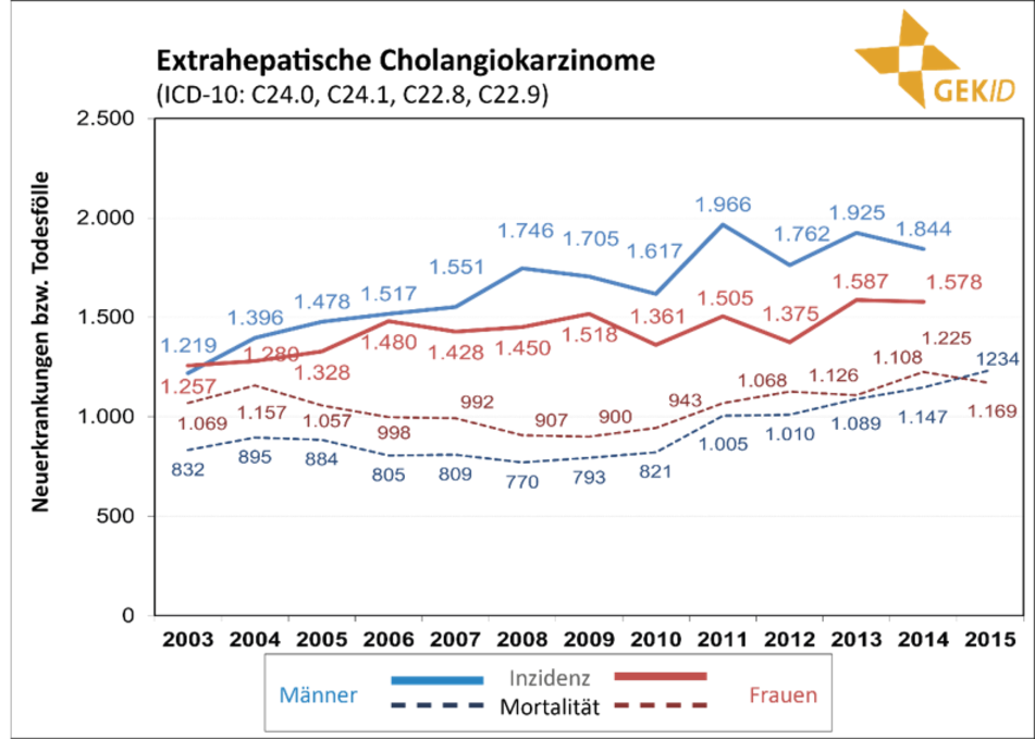 Inzidenz und Mortalität maligner biliärer Tumoren in Deutschland – Zahl der Neuerkrankungen und der Sterbefälle im zeitlichen Verlauf 4